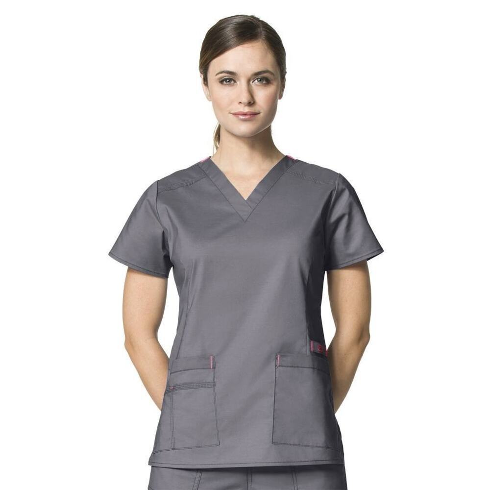 Wonderwink Scrub Top Women's Medium Gray Pewter Wonderflex Verity V-Neck 6108
